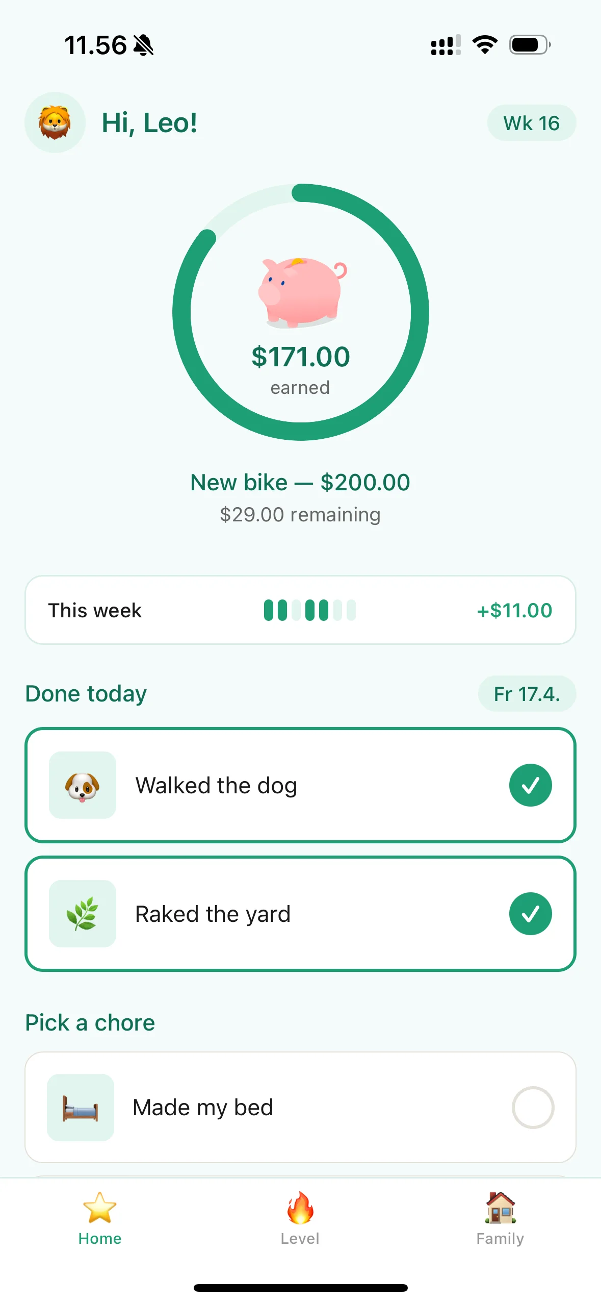 Your child's goal progress screen in the Fill Aurelio app
