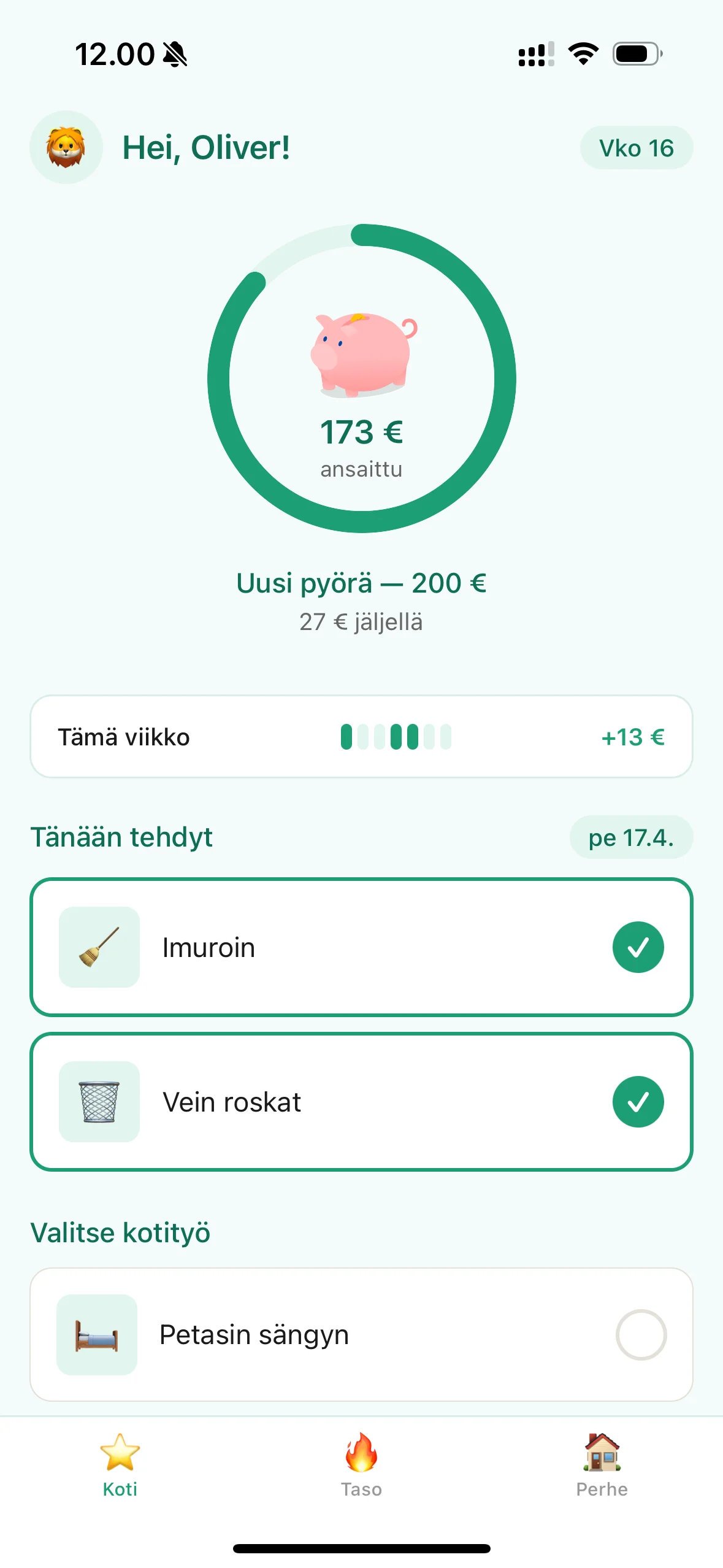 Lapsen tavoitteen edistyminen Fill Aurelio -sovelluksessa